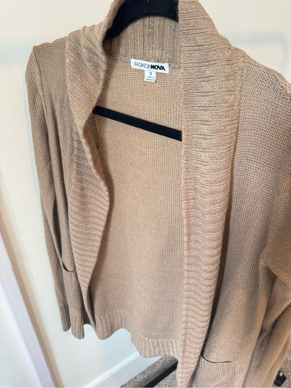Fashion Nova Taupe Open Front Knit Cardigan Sweater with Pockets Size Small - Picture 3 of 3